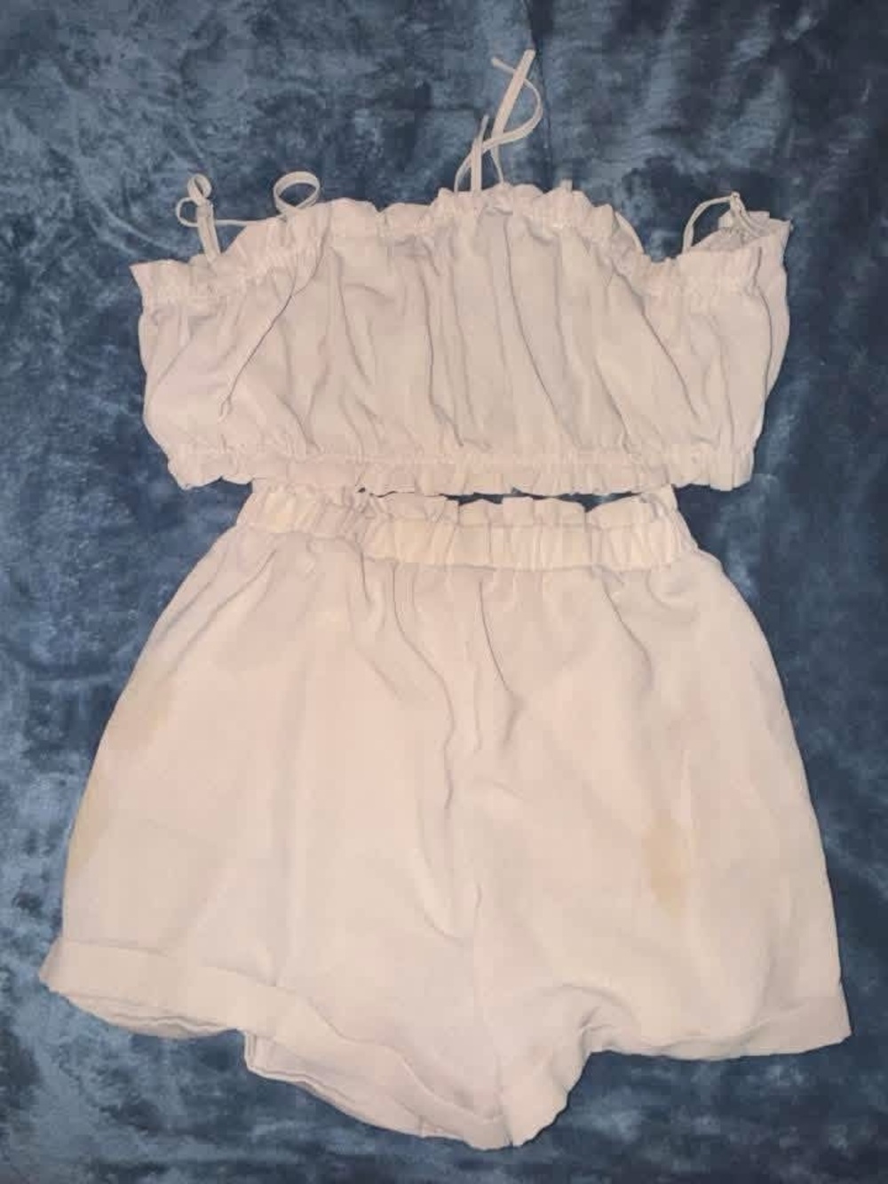 Light Tan Ruffle Bandeau Top & High-Waist Shorts Set